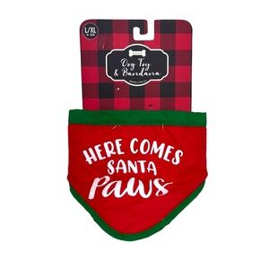 WOOF “Here Comes Santa Paws” Christmas Dog Pet Bandana Size L/XL 15-18”